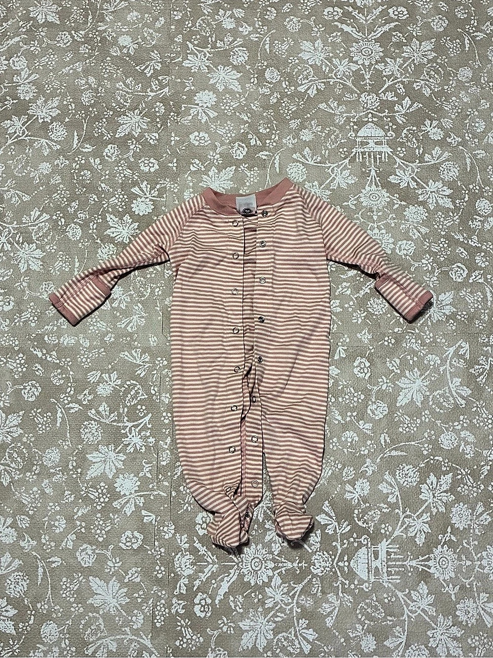 Hanna Andersson Baby Pima Cotton Layette Footed Sleeper Pink & White 3-6 mos